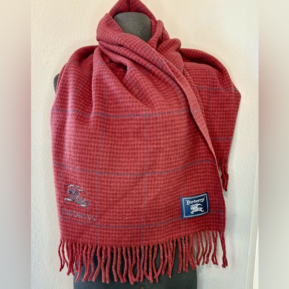 Authentic BURBERRYS Equestrian Knight Logo Print Wool Scarf Red Shawl Wrap - Picture 1 of 6